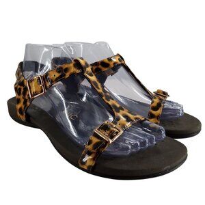 Vionic Adriane Leopard Print Strappy Comfort Sandals Size 8 W Wide T Strap